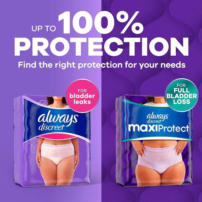 Always Discreet Reimagined Adult Diapers for Women, Maximum Absorbency Incontinence and Postpartum Underwear Size XL/XXL, Up to 100% Leak Free Bladder Leak Protection, 11 Count