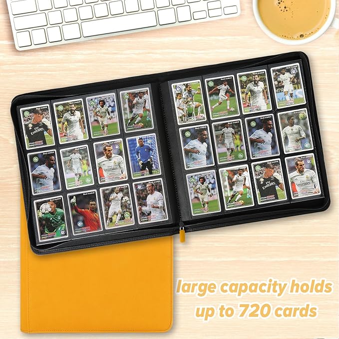 Trading Card Binder 12 Pocket, GERMUN PU Cover Card Binder for 720 Cards, Premium Trading Card Holder Folders, Double Sided Pocket Card Album for MTG, TCG (Yellow)