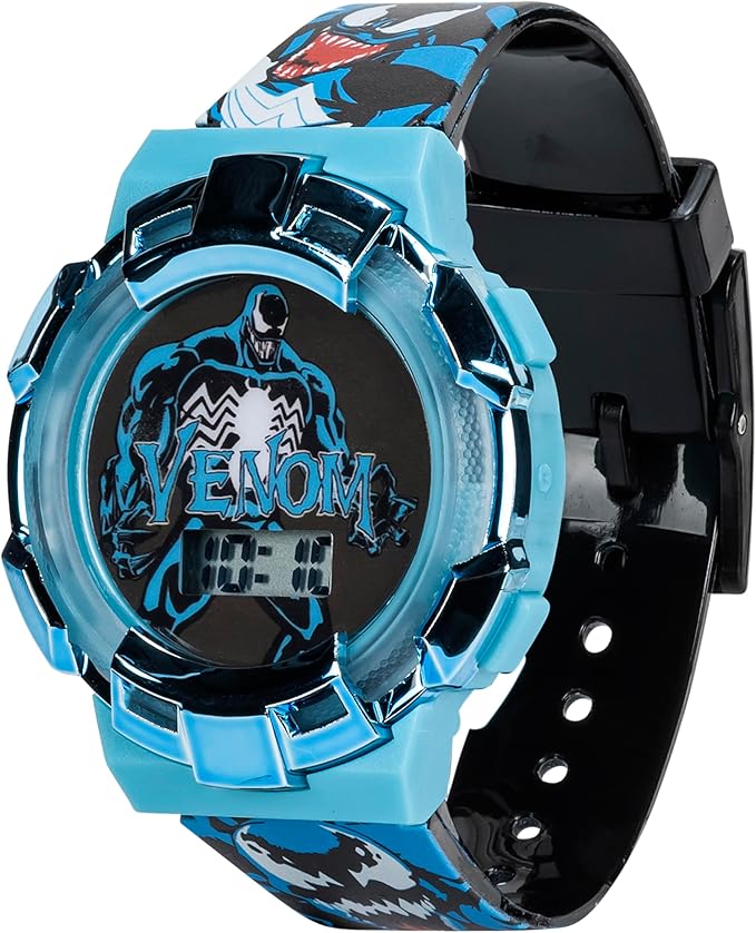 Marvel Venom Kids Watch – Light-Up Bezel with Rotating Lights, LCD Display, Easy-to-Read, Adjustable Plastic Strap – Perfect for Boys and Girls