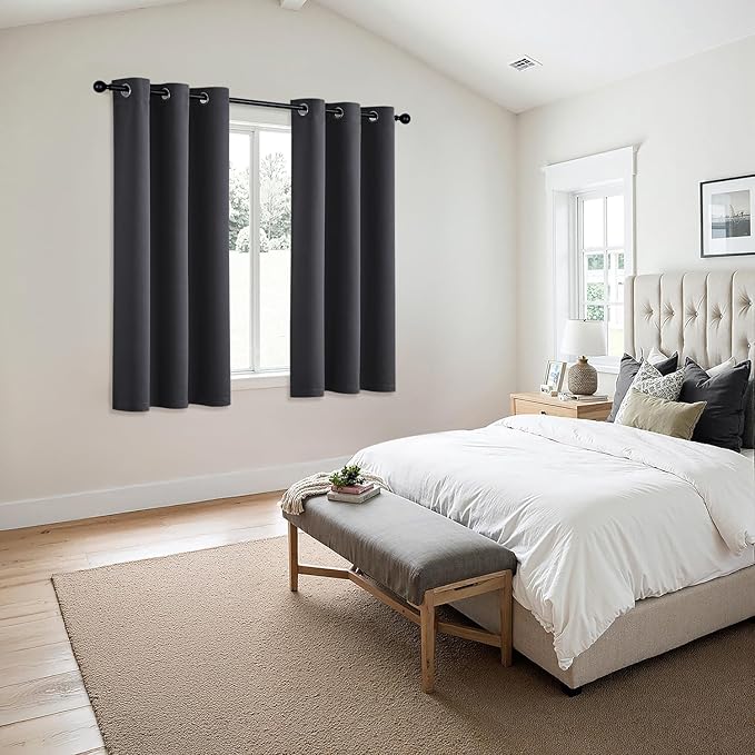 MIULEE Blackout Curtains for Bedroom 2 Panels 34 x 63 Inch Long Dark Grey | Thermal Insulated, Living Room Darkening Grommet Drapes, Noise Reducing, Light Blocking Window Treatments