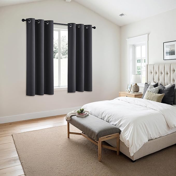 MIULEE Blackout Curtains for Bedroom 2 Panels 34 x 54 Inch Long Dark Grey | Thermal Insulated, Living Room Darkening Grommet Drapes, Noise Reducing, Light Blocking Window Treatments