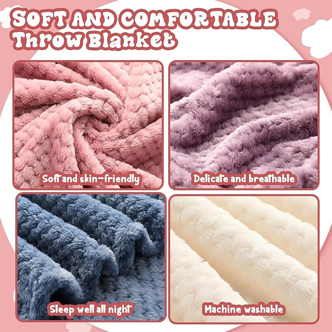 Newwiee 4 Pcs Fleece Throw Blanket, 3D Waffle Textured,Fresh Colors | Soft Lightweight Set for Couch Bed Sofa, Warm Winter Throws, No Shedding Pilling, Flannel Waffle Texture, 50x60 Inch
