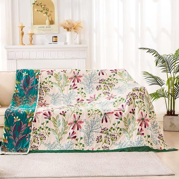 XIBLC Boho Throw Blanket for Bed, 100% Cotton Soft Rustic Quilt Fall Blanket, 80" 90" Floral Printed Farmhouse Decor Bed Blankets, All Season Rustic Reversible Bohemian Throw Quilt