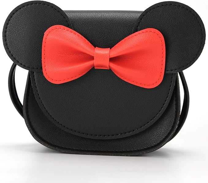 Little Mouse Ear Bow Crossbody Purse,PU Shoulder Handbag for Kids Girls Toddlers(Black)