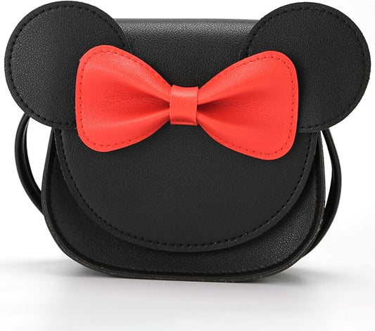 Little Mouse Ear Bow Crossbody Purse,PU Shoulder Handbag for Kids Girls Toddlers(Black)