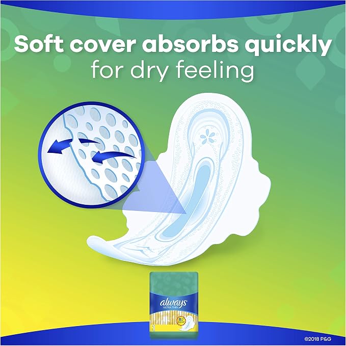 ALWAYS Ultra Thin Size 1 Regular Pads With Wings Unscented, 36 Count