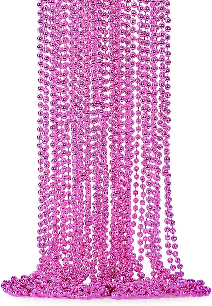 12PCS Bead Necklace, 33" Breast Cancer Awareness Accessories Bead Necklaces Bulk, Mardi Gras Beads Costumes Necklace, Festival Parade Throw Accessory Sets for Gender Reveal Party Events Supplies