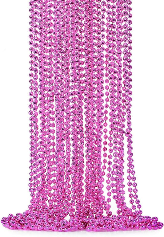 12PCS Bead Necklace, 33" Breast Cancer Awareness Accessories Bead Necklaces Bulk, Mardi Gras Beads Costumes Necklace, Festival Parade Throw Accessory Sets for Gender Reveal Party Events Supplies