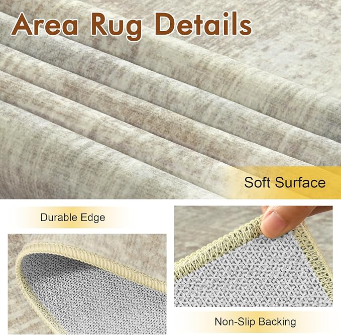 5x7 Ft Area Rugs for Living Room, Soft Non-Slip Washable Rugs Modern Abstract Pattern Carpet for Bedroom Indoor Floor Nursery Home Decor (Beige)