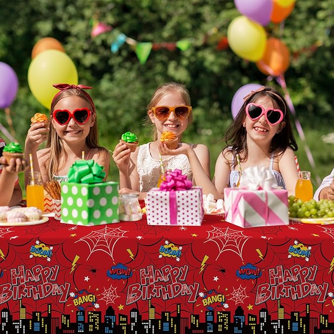 3Pcs Spider Birthday Party Tablecloth Decorations, Disposable Plastic Cartoon Spider Tablecloths Red Hero Table Cover for Rectangle Table Boy’s Birthday Party Supplies, 54x108 inches