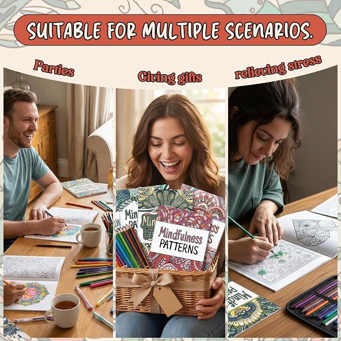 Liliful 24 Pcs Mindfulness Geometric Theme Coloring Book Bulk – Intricate Pattern & Mandala Coloring Books for Stress Relief, Ideal for Adult Relaxation, Gift Fillers & Self-Care Activities