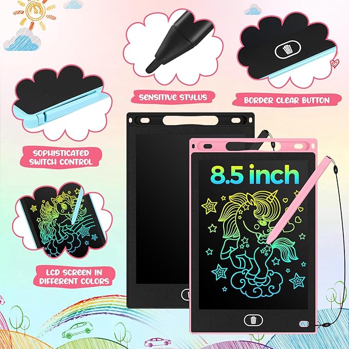 Tinlade 12 Pack LCD Writing Drawing Tablets 8.5 Inch Bulk Colorful Doodle Board Erasable Electronic Painting Drawing Pads Learning Toy Gifts for Kids Christmas School(Pink, Light Blue, White, Black)