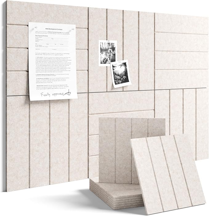 Fluxynara 36" x 24" Large Felt Bulletin Board, Oatmeal | 6 Pack Cork Board Alternative with 30 Safe Adhesive Tabs, Pin Boards for Wall Decor, Home, Office, Classroom,Dorm