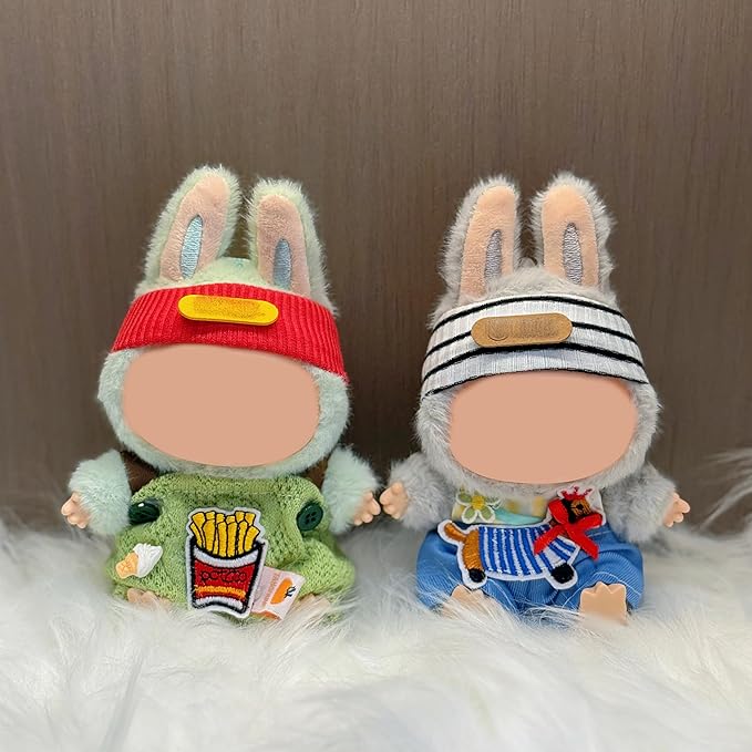 2 PCS Doll Clothes Set for 15cm/17cm Dolls Outfit Accessories, White T-Shirt + Dark Green Vest + Brown Jeans + Clothes Hanger (No Doll Included)