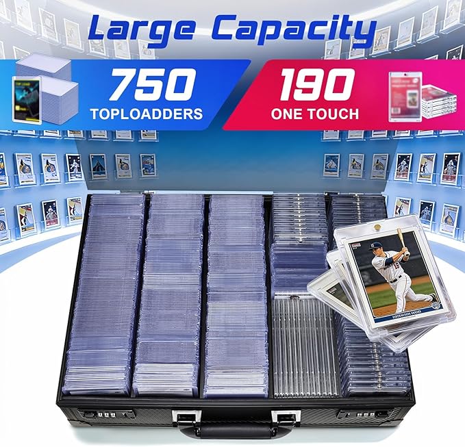 Card Storage Box for 3" x 4" 35pt Toploaders, Sports Cards Case with Lock, Trading Card Storage Box Holds 750 Top Loaders or 190 Magnetic Holders, Card Collection Box for Collectors, X-Large