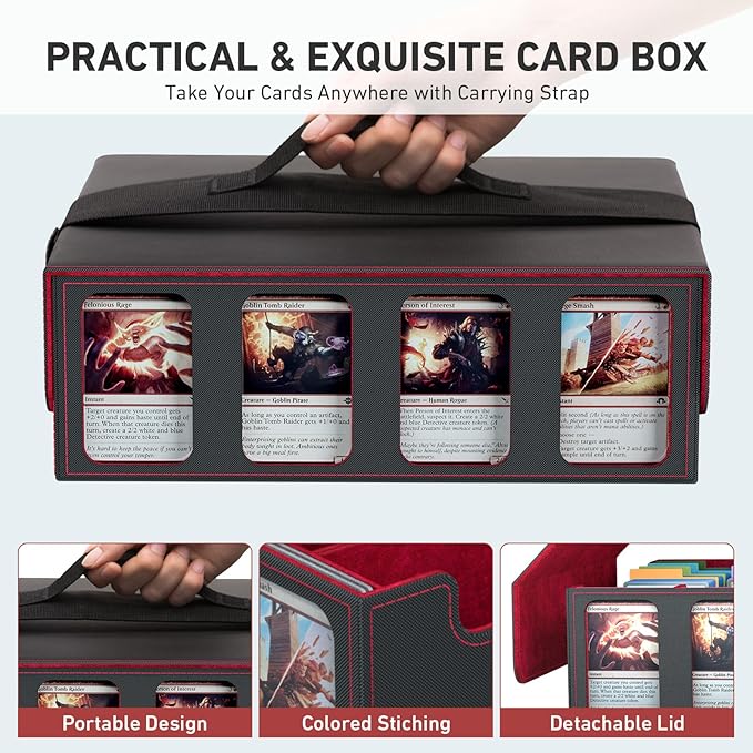 4-Row Trading Card Storage Box, Bulk Cards Case for 3200+ Mtg tcg Magic Playing Game Card Organizer, Commander Deck Box with 4 Supports & 24 Dividers & Strap