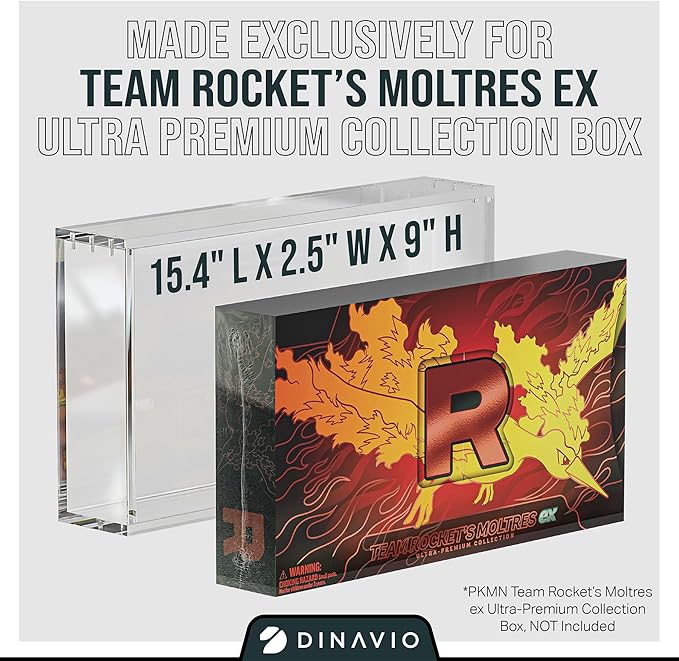 Dinavio Crafthouse Acrylic Display Case for Team Rocket's Moltres ex Ultra-Premium Collection UPC with Magnetic Lid 8 + 5mm Acrylic with 5x3mm Magnets - Compatible with Moltres UPC (Moltres UPC Case)