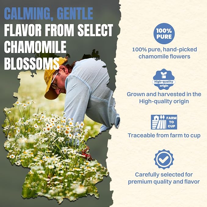 Hiihone Chamomile Tea Bags 120 Count – Pure Chamomile Herbal Tea, Caffeine-Free, Supports Relaxation & Stress Relief, Premium Floral Chamomile, Non-GMO Natural Herbal Tea