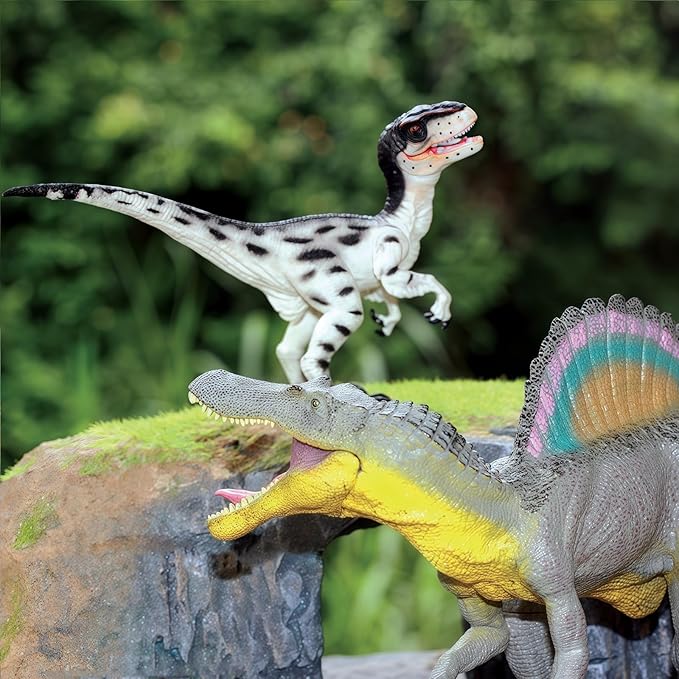 Gemini&Genius Spinosaurus Velociraptor Dinosaur Action Figure Toys Set, Large and Realistic Dinosaur Toy Set with Moveable Jaw and Hands, Dino Toy Figures, Collections, Plays, Displays for Kids