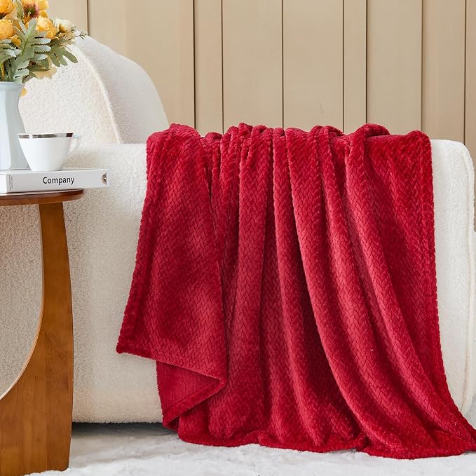 NEWCOSPLAY Fleece Leaves Pattern Queen Blanket, Red, 90"x90" | Super Soft Throw Blanket, Lightweight Cozy Bed Sofa Blanket, Premium Silky Flannel Fleece, Travel Blanket for All Season Use