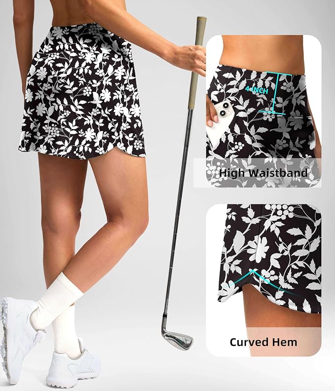 16'' Skorts for Women with 4 Pockets Athletic Tennis Golf Skirt | Built-in Shorts, High Waisted, Stretchy, A Line, Casual, Pickleball, Skort