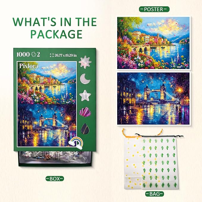 Puzzles for Adults 1000 Pieces, 2 Pack Unique Jigsaw Puzzle for Adults, Garden Town and Darkness Theme, Idea Family Games, Challenging Puzzles for Game Night