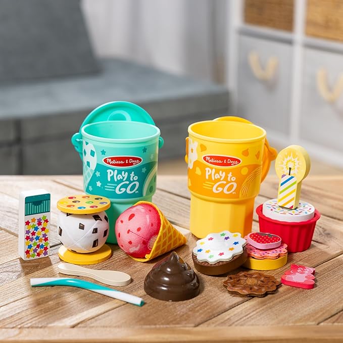 Melissa & Doug Play to Go 2-Pack: Cake and Cookies and Ice Cream, Play Food Travel Toys for Boys and Girls 3+