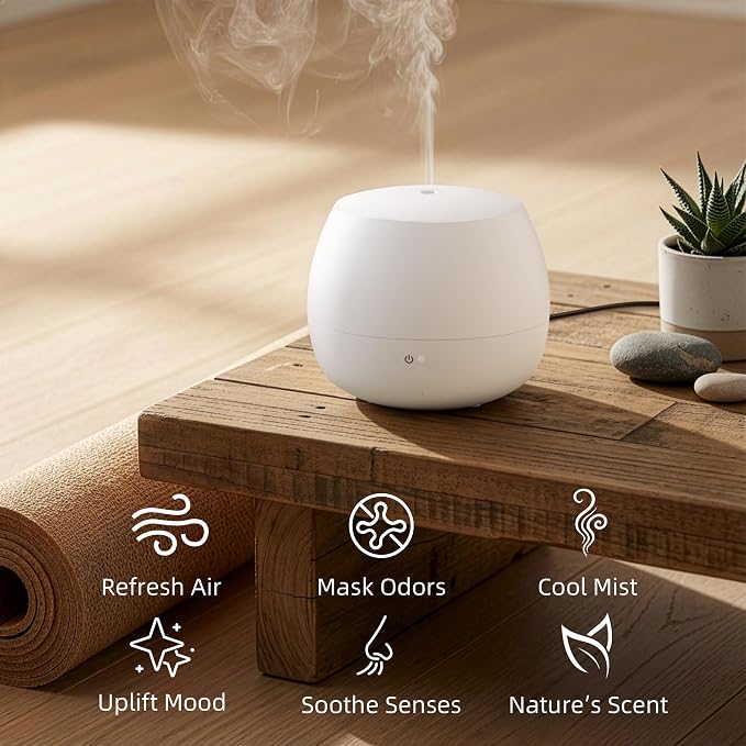 Essential Oil Diffuser,Cool Mist Humidifier with 2 Modes, Auto-Off Function | Small Ultrasonic Aromatherapy Diffuser, Fragrance Aroma Diffuser for Bedroom, Home Essentials, Scent Diffuser 100ml, White