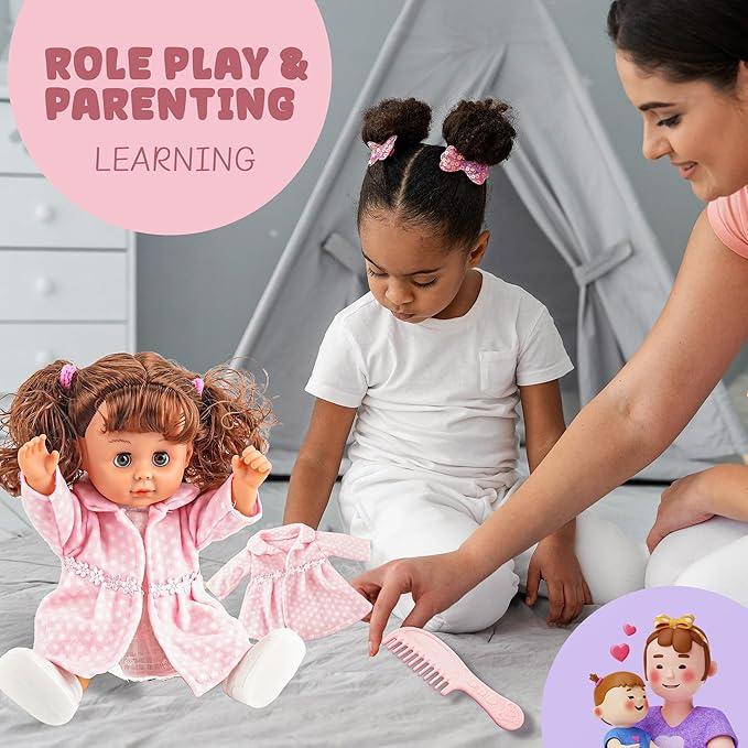 SMILESSKIDDO Baby Doll, 12 inch Interactive Talking Baby Dolls with Hair, 12 Sounds and Accessories, Pretend Play Preschool Babies Toys Gift for Girls 2 3 4 5 6+ Years Old