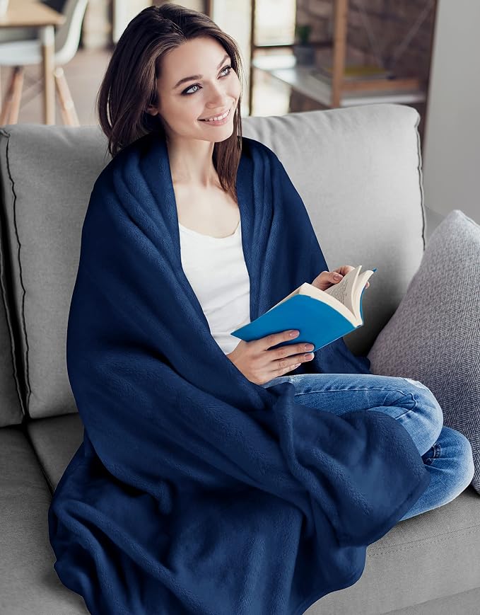 Utopia Bedding Ultra Soft Fleece Bed Blanket Throw Size Navy (50x60 Inches) | Microfiber Plush Warm Lightweight Breathable Cozy Blanket Anti-Static, All Season Use, Gift for Women and Men