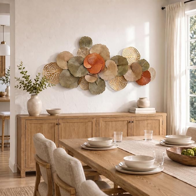 Axioglo 51" Large Wall Decor 3D Lotus Leaf Metal Wall Art for Living Room | 51" x 25" metal wall decor with layered metal texture, mounting hardware, two-way display
