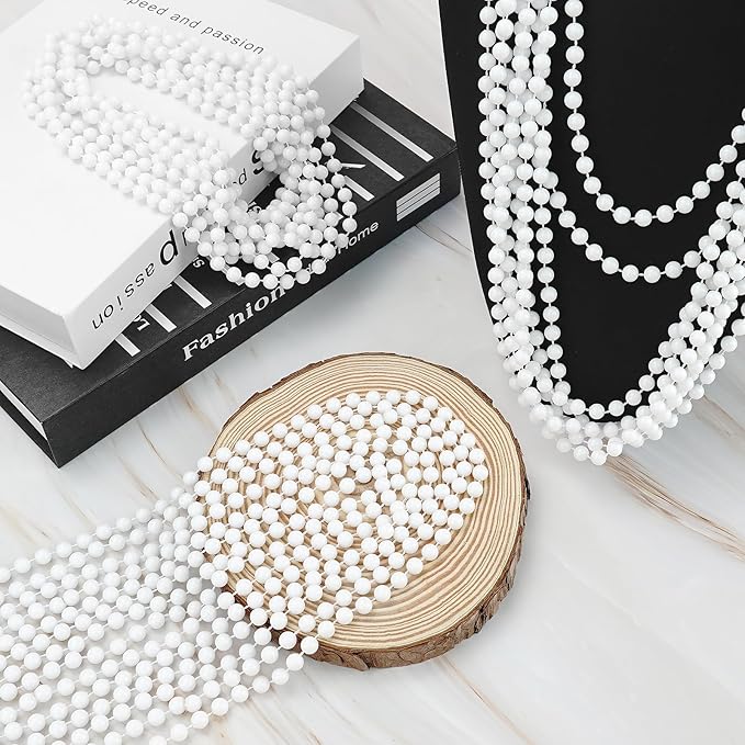 YAXINRUI 120 PCS White Mardi Gras Beads, 33" White Bead Necklaces Party Costume Necklace Round Parade Throw Beads in Bulk for Mardi Gras Christmas Festive Events, Party Favors