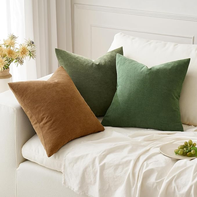 MIULEE Bronze Chenille Couch Throw Pillow Covers, 18x18 | Set of 2, Farmhouse Rustic Boho Style, Decorative Pillowcases for Sofa Living Room Bed, Home Decor
