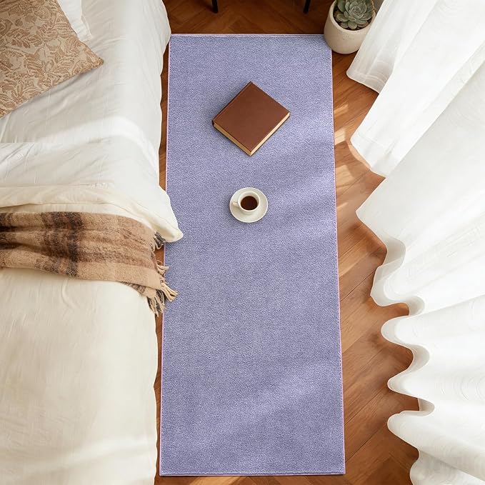 FinRèc 2x8 Washable Runner Rugs for Kitchen Hallway Bedroom, Low Pile Thin Ultra Soft Shag Rug, Non-Slip Carpet Indoor for Home Decor (Purple/White)