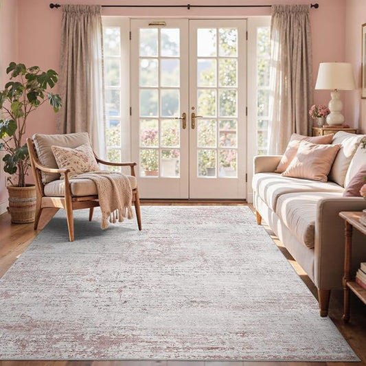 4x6 Ft Area Rugs for Living Room, Soft Non-Slip Washable Rugs Modern Abstract Pattern Carpet for Bedroom Indoor Floor Nursery Home Decor (Pink)