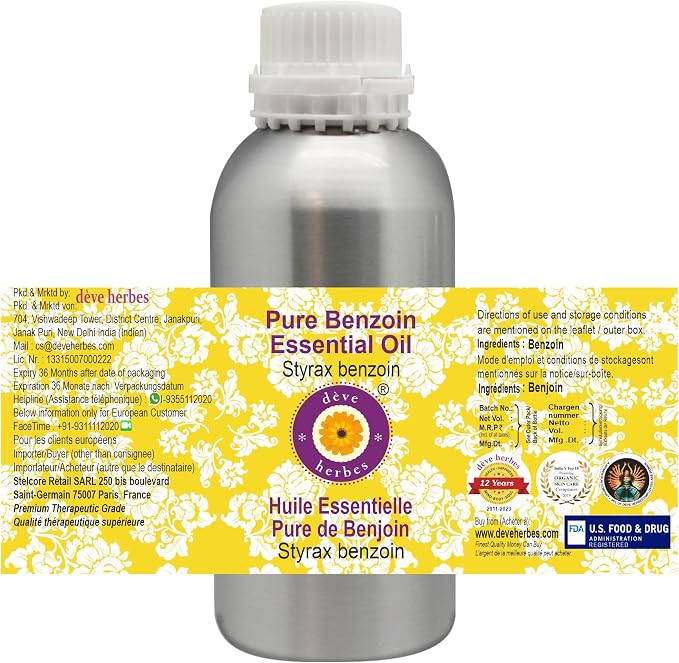 Deve Herbes Pure Benzoin Essential Oil (Styrax Benzoin) Steam Distilled 630ml (21 oz)