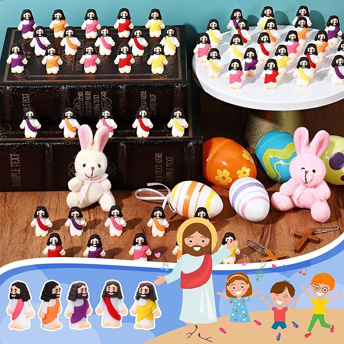 Bememo 300 Pcs Little Jesus Figures Bulk Original Design Mini Pocket Jesus Toys Rubber Figurine to Hide and Seek Religious Party Favors Sunday School Craft Baptism Gifts(Bright Colors)