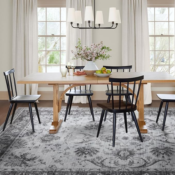 4x6 Ft Washable Area Rug for Bedroom, Non Slip Rugs for Living Room Ultra-Thin Accent Indoor Floor Carpet for Nursery Playroom Home Decor (Grey)