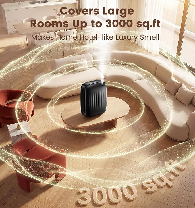 Waterless Essential Oil Diffuser - Whole-Home Scent Cold Air Diffuser Up to 3000sq.ft for Large Home Office Hotel - Adjustable Intensity & Time, App & Panel Control - Quiet, Wall Amount