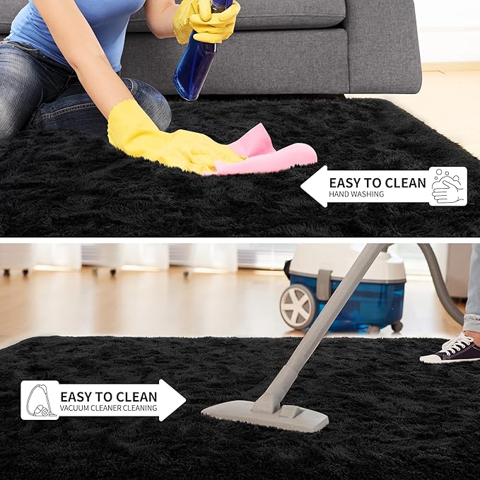 Tepook Area Rugs 7x10 for Living Room, Super Soft Fluffy Rugs for Bedroom, Modern Shaggy Rug Fuzzy Carpets for Kids, Plush Indoor Nursery Home Decor Rug with Non-Slip Bottom, Black