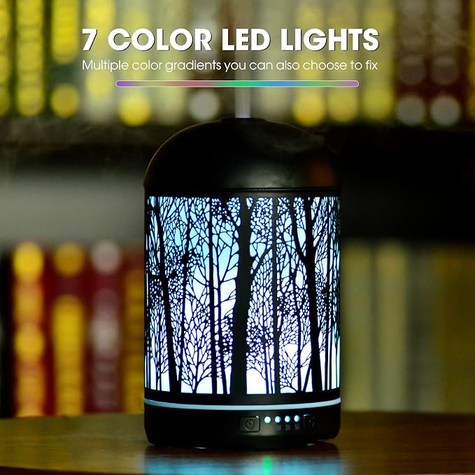 250ML Essential Oil Aromatherapy Diffuser for Home Bedroom Office Metal Hollow Decorative Room Ultrasonic Air Scent Mist Aroma Diffuser -Black
