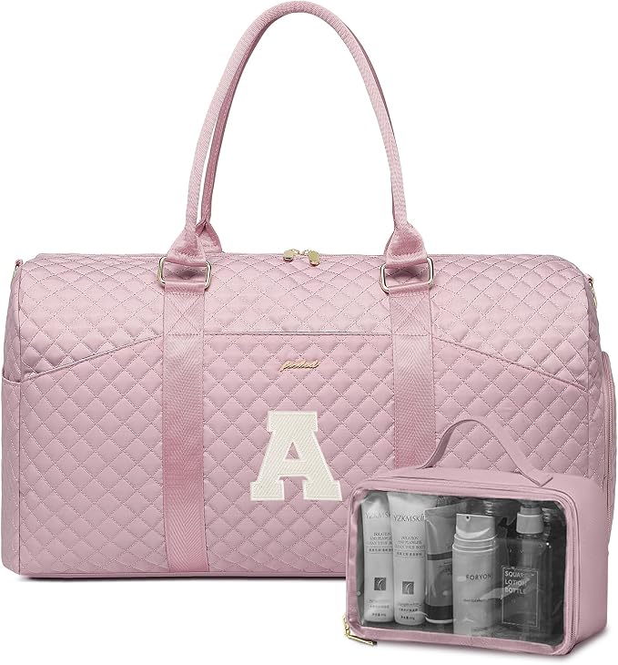 Women Weekender Travel Duffle Bag: Initial Duffel Overnight Bags with Shoe Compartment Large Carry on Tote with Toiletry Bag Weekend Traveling Yoga Gym Hospital Bag for Women with Wet Pocket Letter A