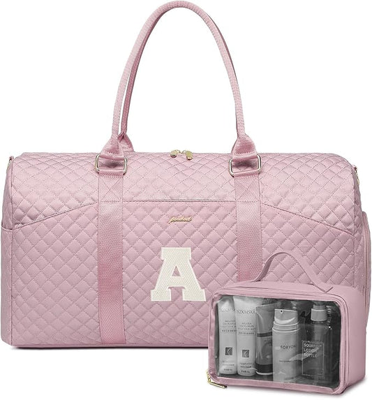 Women Weekender Travel Duffle Bag: Initial Duffel Overnight Bags with Shoe Compartment Large Carry on Tote with Toiletry Bag Weekend Traveling Yoga Gym Hospital Bag for Women with Wet Pocket Letter A