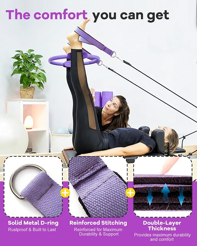 Wonderful Day 2PCS Pilates Straps for Reformer, Comfortable Enhanced Thickness, Fitness Pilates Double Loop Exercise Straps for Home Gym Workout