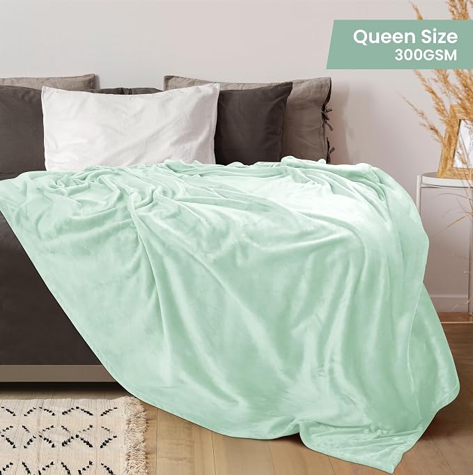 Utopia Bedding Soft Fleece Bed Blanket Queen Size Mint Green (90x90 Inch) | Microfiber Plush Warm Lightweight Breathable Cozy Blanket Anti-Static, All Season Use, Gift for Women and Men