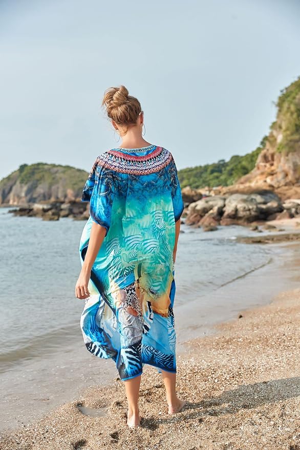 Venasha Womens Caftan Floral Print Kaftan Dress Short Sleeve Swimsuit Cover up Loungewear for Summer