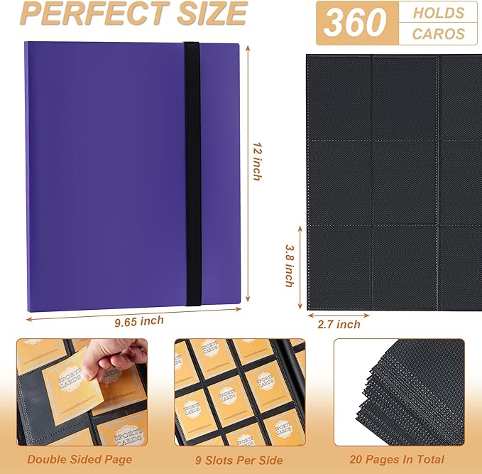 Card Binder 9 Pocket Storage 360 Card Binder,Trading Card Binder Senior and Sturdy Side-Loading Album,Intended For YuGiOh,MTG, TCG,Game Cards & Baseball Card Binde,（Purple)