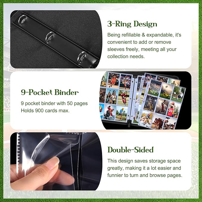 POKONBOY 9 Pocket Baseball Card Binder for 900 Cards, Trading Card Binder Collection Album Holder with Sleeves for Football Sports Games Cards