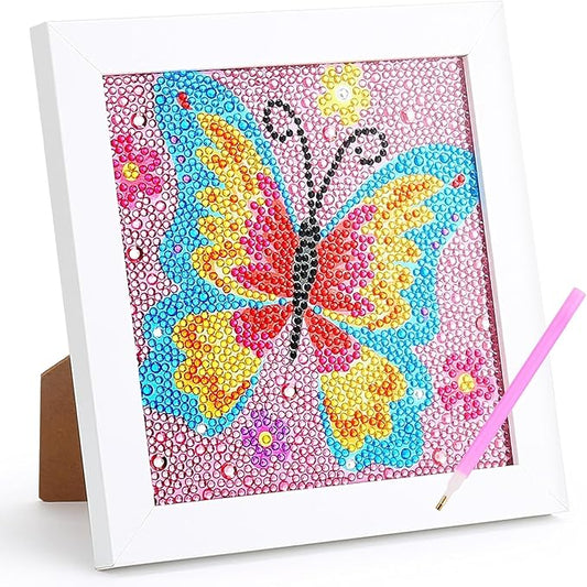Art Kit for Kids with Frame, 7x7inch,for Diamondart and Crafts for Kids Ages 6-8-12, Easy DIY Gem Art by Number Boys for Birthday Christmas Gifts(Butterfly)