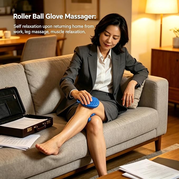 Roller Ball Glove Massager, 2Pcs Lymphatic Massage Tool Gua Sha Fascia Muscle Release for Face, Neck, Back, Abdomen, Legs & Full Body, Medium